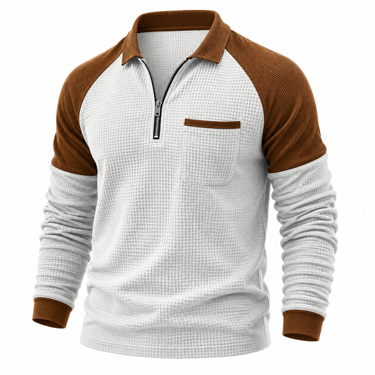 Colorblock Textured Quarter Zip Polo