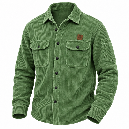 Textured Corduroy Cargo Button-Up Shirt