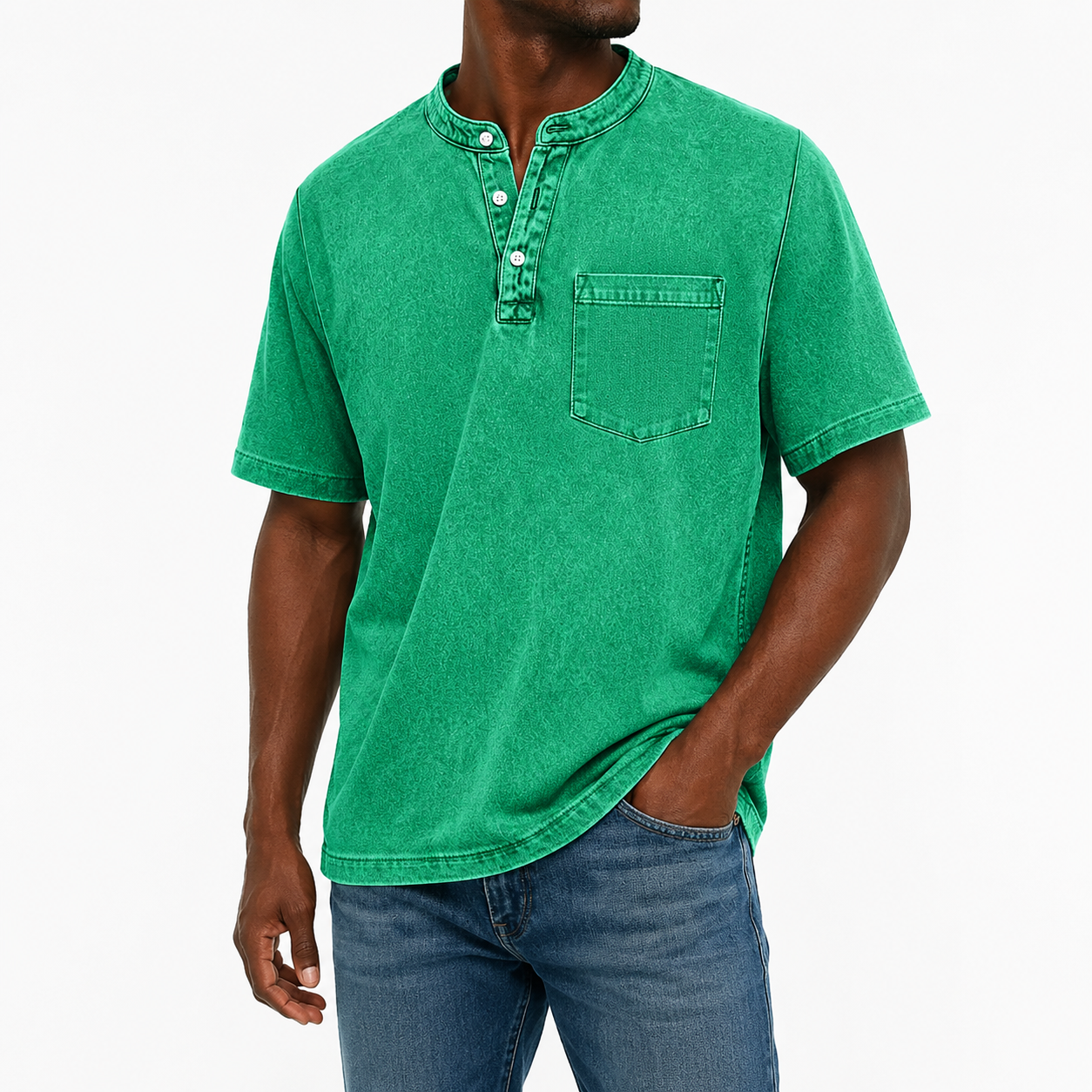 Vintage Washed  Cotton Henley Tee
