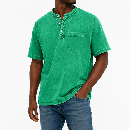 Vintage Washed  Cotton Henley Tee