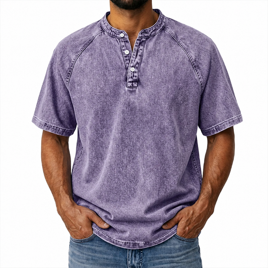 Men's Retro Henley Tee-100% Cotton
