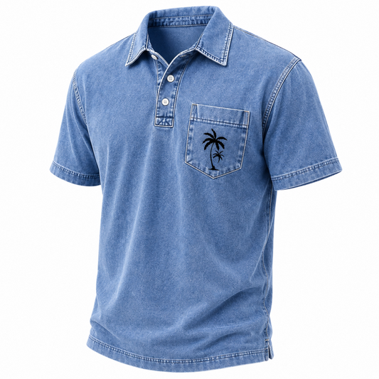 Palm Tree Washed Cotton Polo Shirt