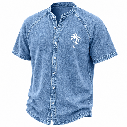 Broken-In Cotton Palm Tree Button Up Shirt