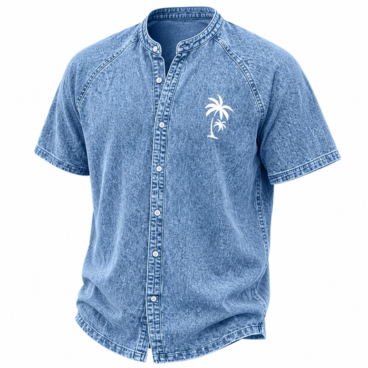 Broken-In Cotton Palm Tree Button Up Shirt