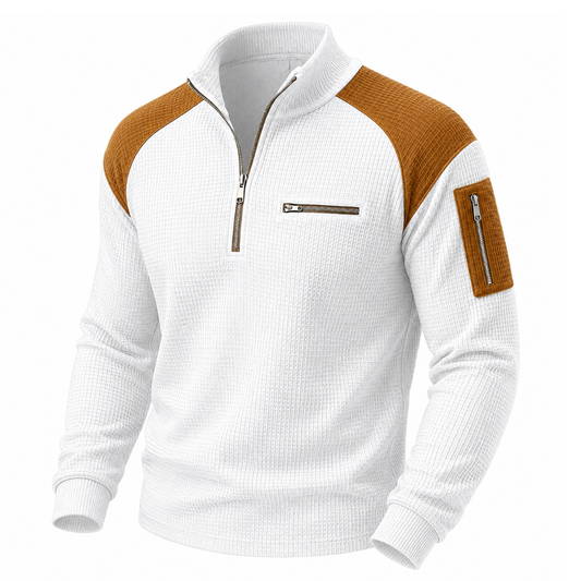 Quarter Zipped Colorblock Waffle Henley