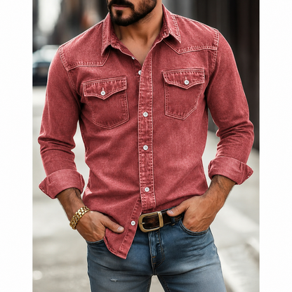 Vintage Washed Cotton Denim Work Shirt