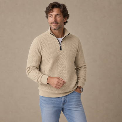 Textured Jacquard Stand Collar Sweatshirt