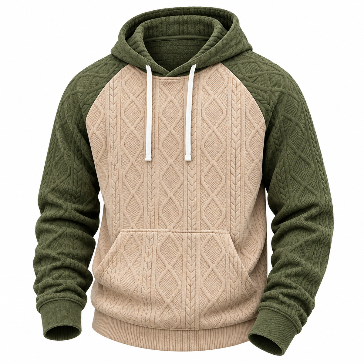 Textured Jacquard Colorblock Pullover Hoodie