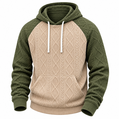 Textured Jacquard Colorblock Pullover Hoodie