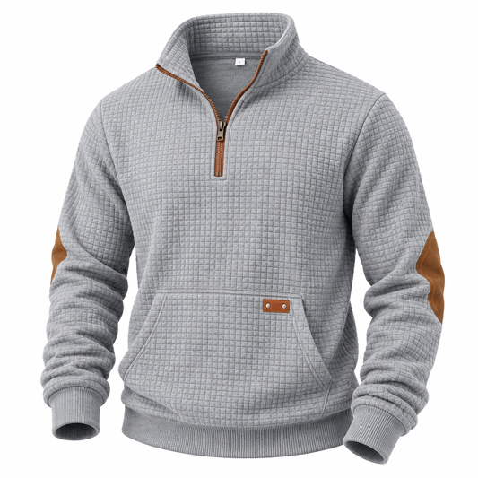 Textured Waffle Quarter Zip Pocket Sweatshirt