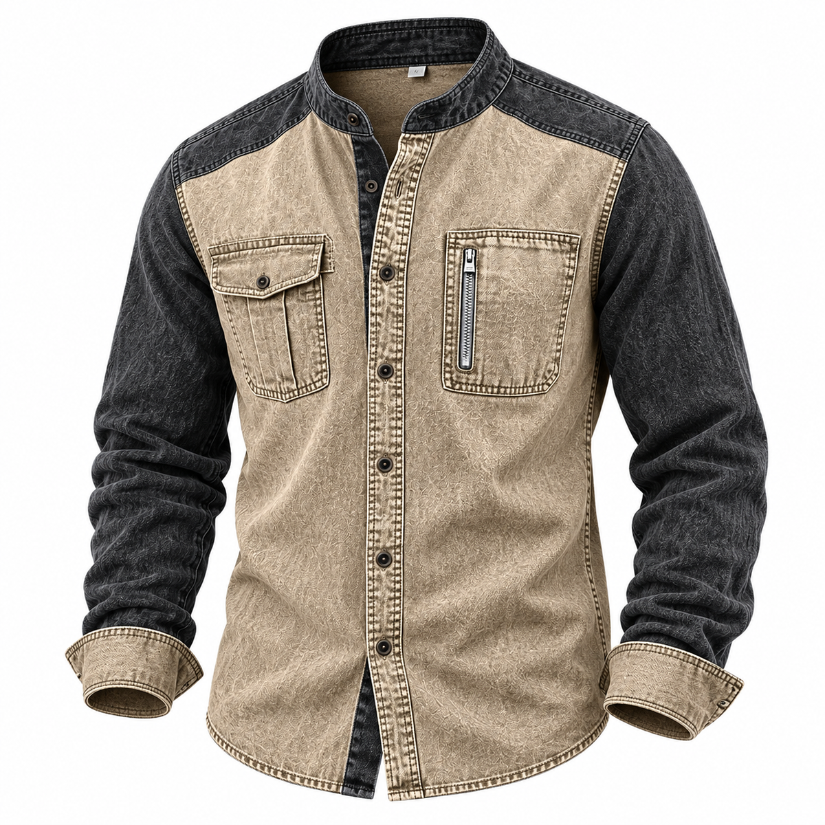 Vintage Mandarin Collar Pocket Shirt