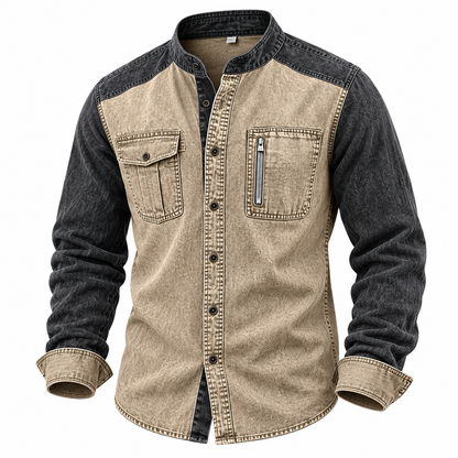Vintage Mandarin Collar Pocket Shirt
