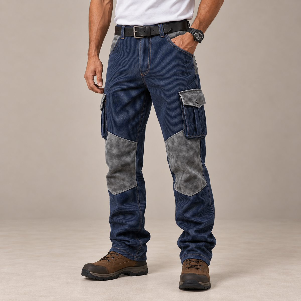Colorblock Corduroy Patchwork Cargo  Pants