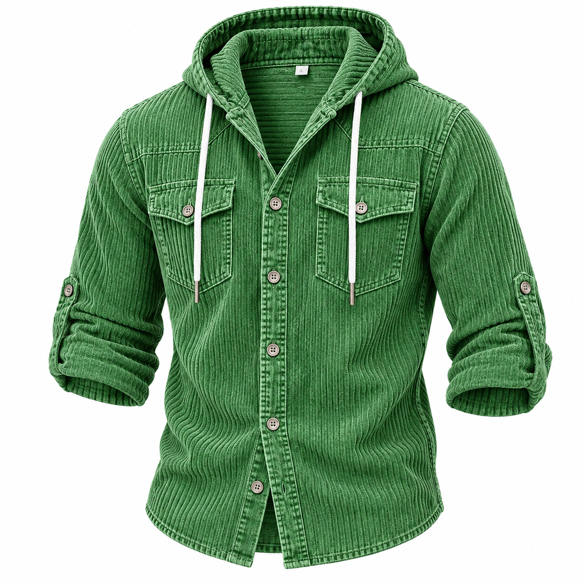 Textured Corduroy Hooded Cargo Shirt