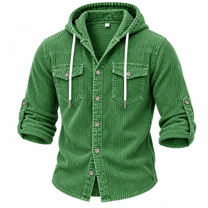 Textured Corduroy Hooded Cargo Shirt