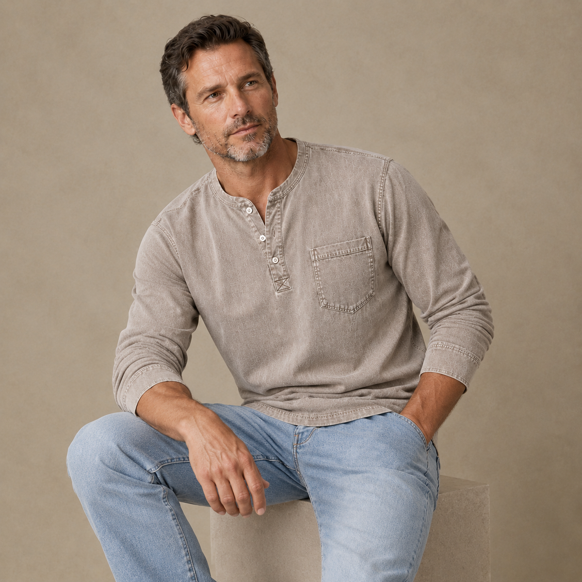 Comfort Washed 100% Cotton Henley T-Shirt