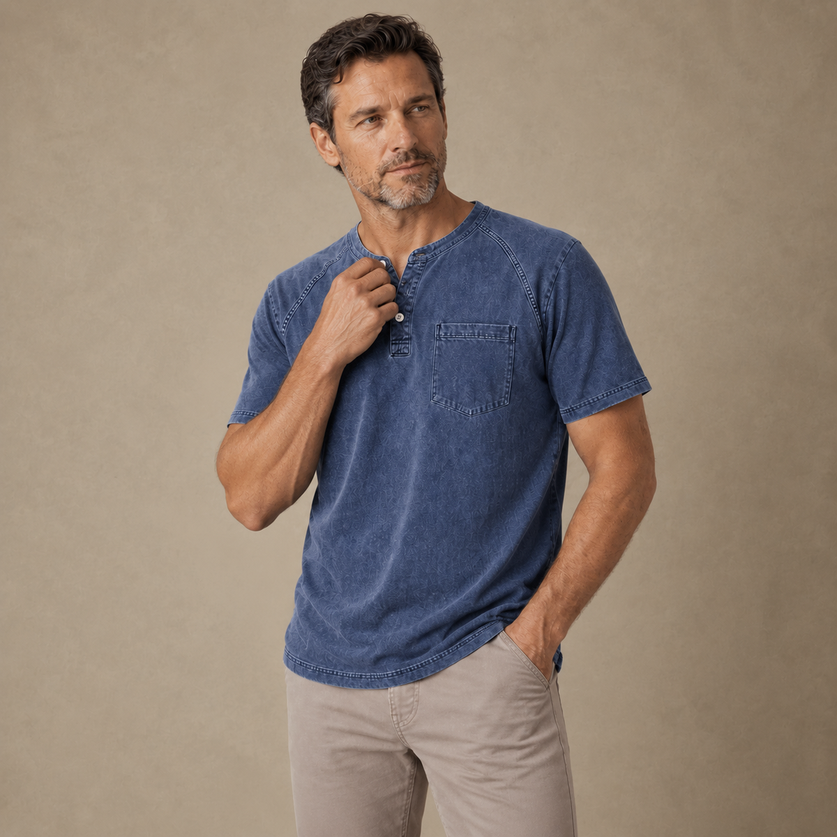 Vintage Washed 100% Cotton Henley