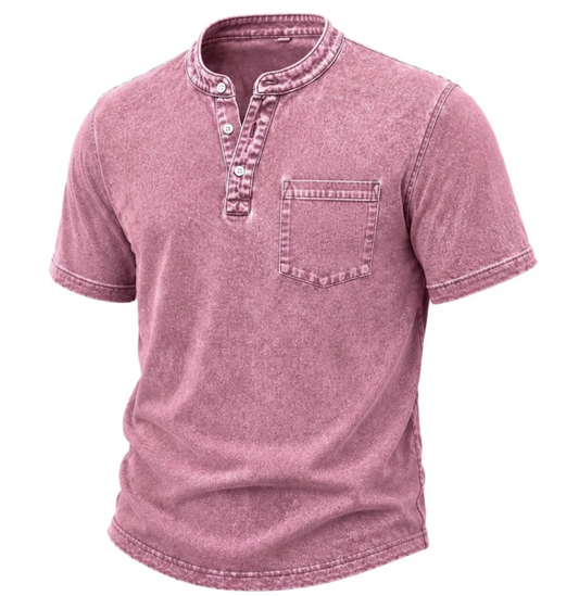 100% Cotton Vintage Washed Henley T-Shirt