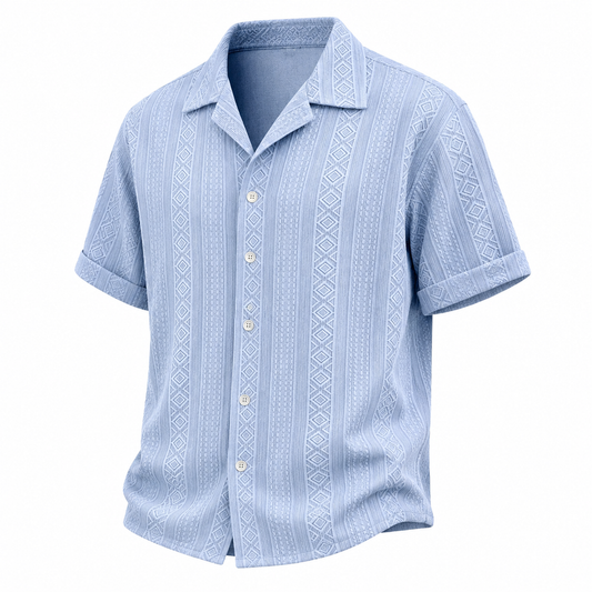 Men's Textured Jacquard Shirt-Short Sleeve Summer Casual