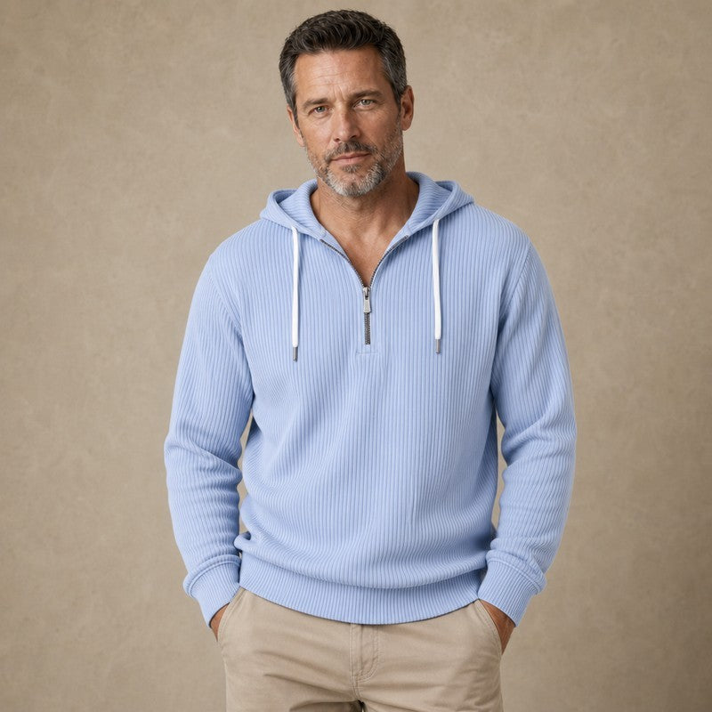 Textured Corduroy Quarter Zip Hoodie