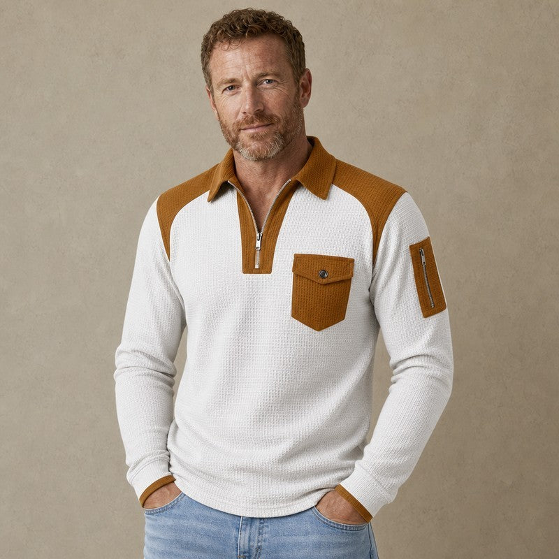Colorblock Quarter Zip Waffle Polo