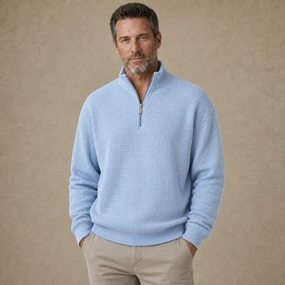 Textured Quarter Zip Waffle Polo