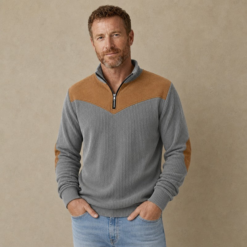 Corduroy Quarter Zip Colorblock Sweatshirt