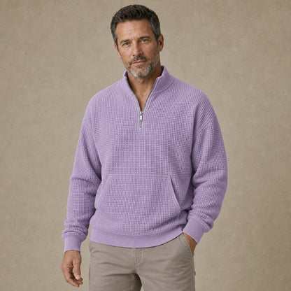Half Zip Pocketed Waffle Polo Shirt