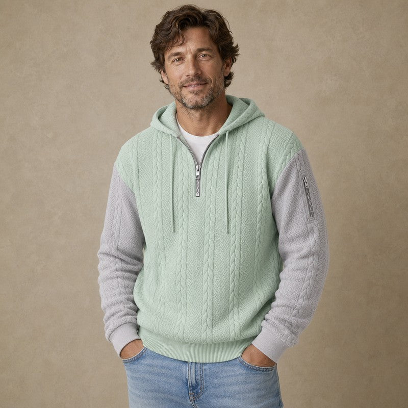 Colorblock Jacquard Textured Quarter Zip Hoodie