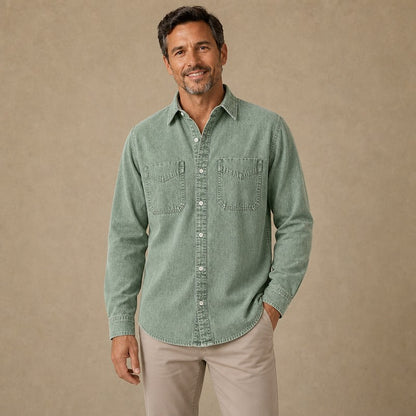 Vintage Washed Cotton Cargo Denim Shirt