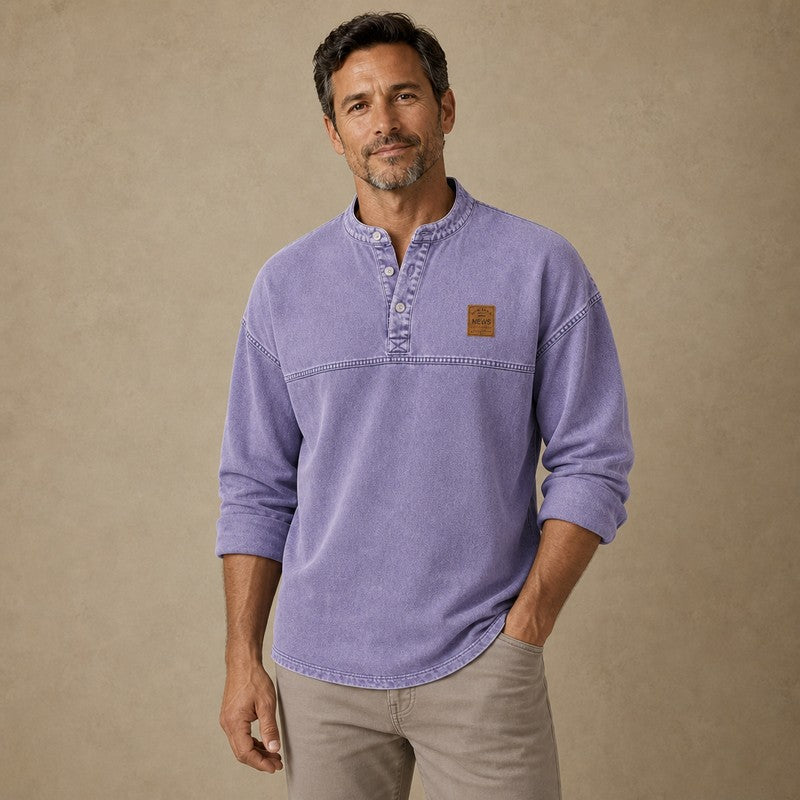 Retro Washed Cotton Henley Shirt