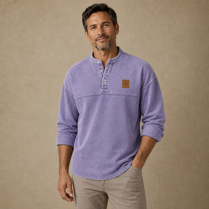 Retro Washed Cotton Henley Shirt