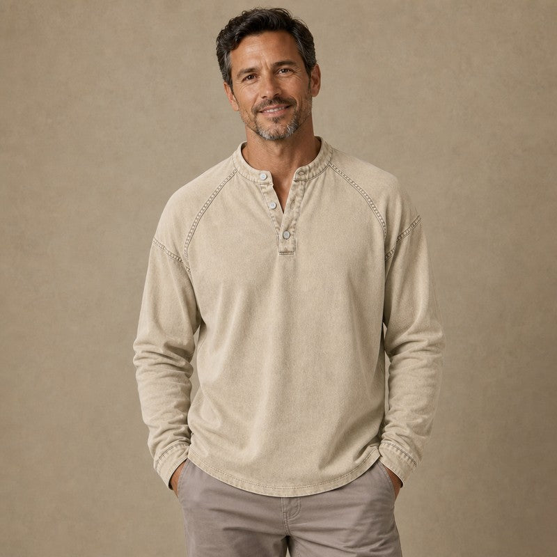 Broken-in Cotton Long Sleeve Henley