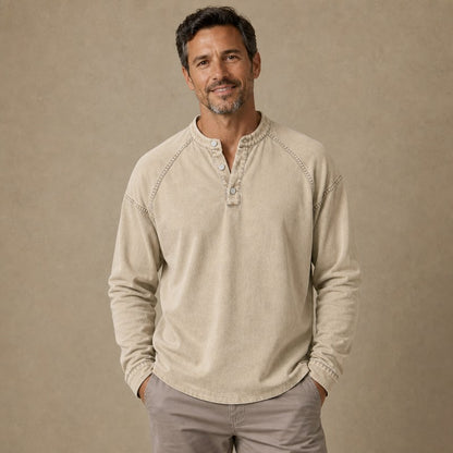 Broken-in Cotton Long Sleeve Henley