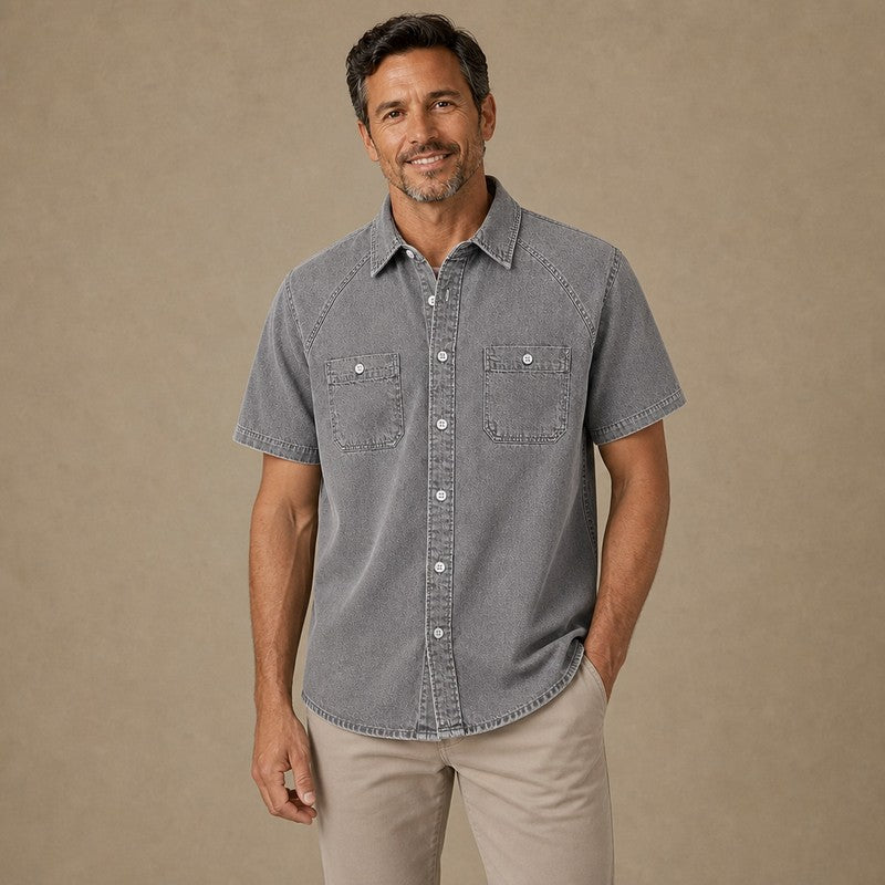 Vintage Feel Washed Cotton Work Shirt