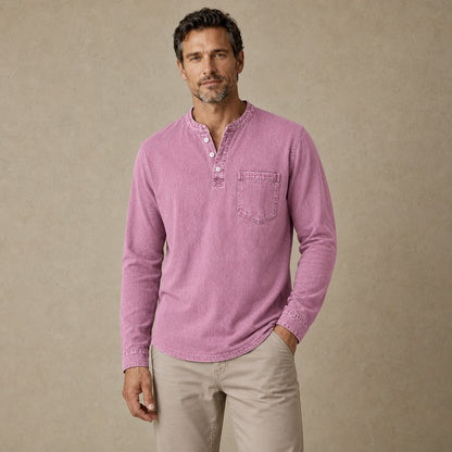 Retro Washed 100% Cotton Henley T-Shirt