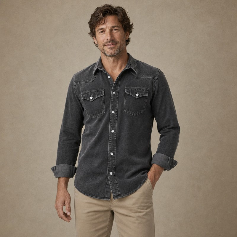 Washed Cotton Button Work Shirt