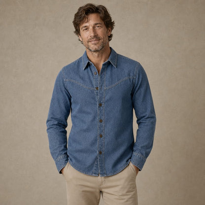 Vintage Washed Cotton Button-Up Denim Shirt