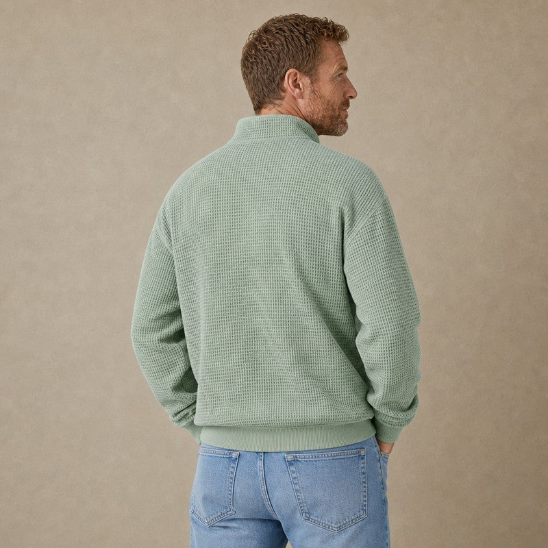 Textured Half Zip Waffle Polo Shirt