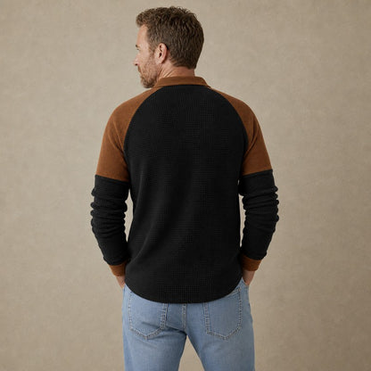 Textured Quarter Zip Colorblock  Waffle Polo