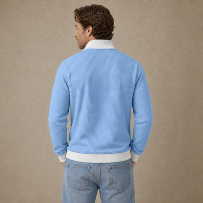Colorblock Textured Waffle Quarter Zip Polo