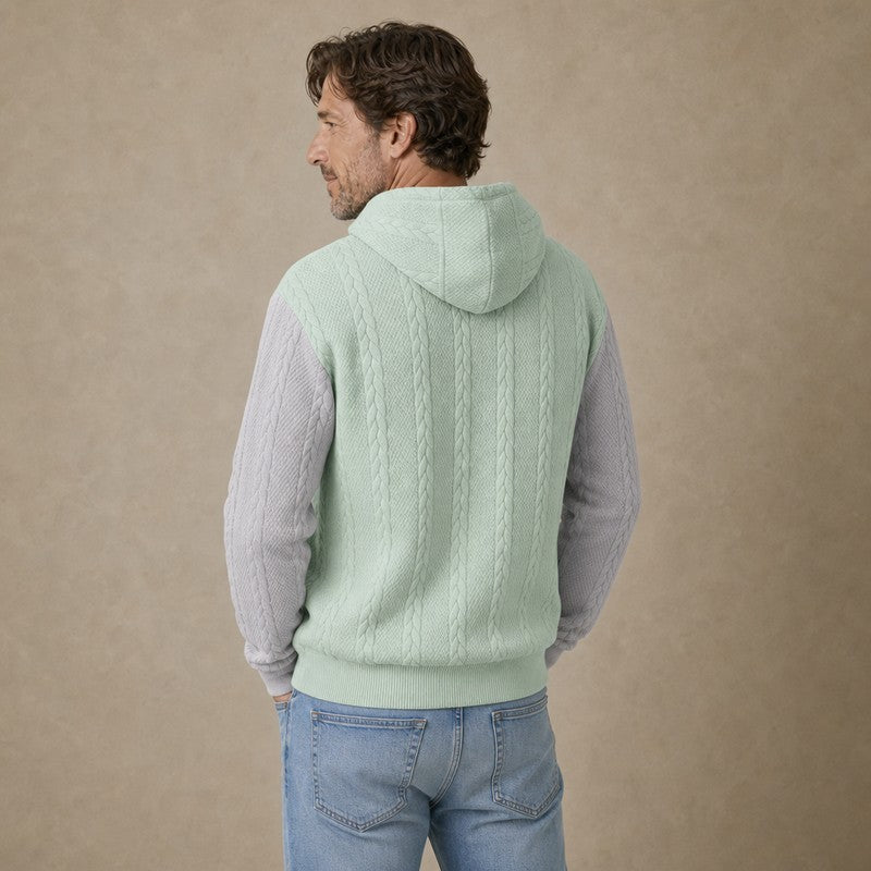 Colorblock Jacquard Textured Quarter Zip Hoodie