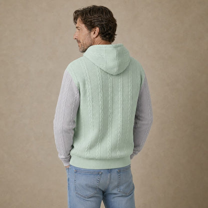 Colorblock Jacquard Textured Quarter Zip Hoodie