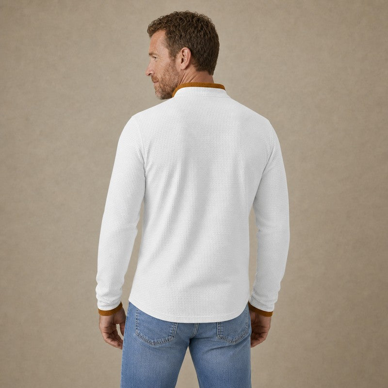 Patchwork Quarter Zip Waffle Polo