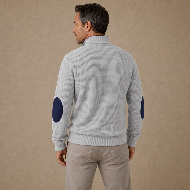 Patchwork Waffle Quarter Zip Polo Shirts