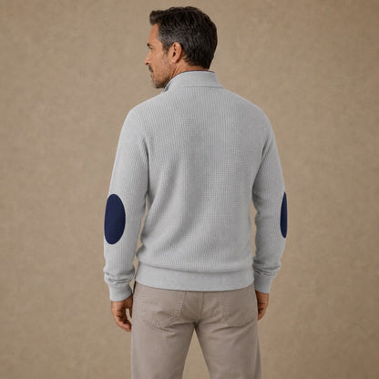 Patchwork Waffle Quarter Zip Polo Shirts