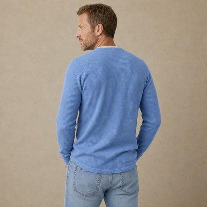Colorblock V-neck Waffle Henley