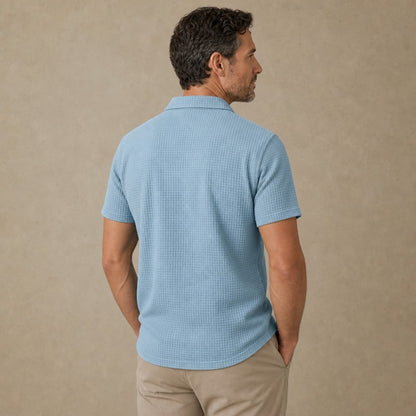 Men's Waffle Knit Lace-Up Polo Shirt