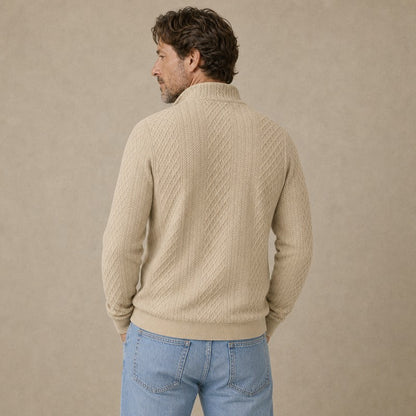 Textured Jacquard Stand Collar Sweatshirt