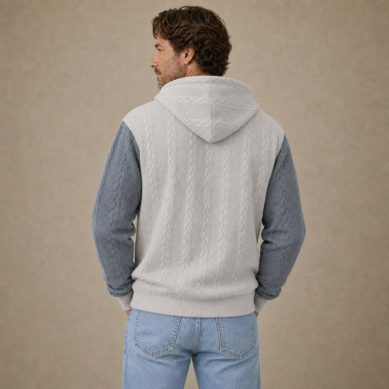 Colorblock Jacquard Textured Zipped Hoodie